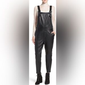 Black Leather Jumpsuit genuine rawhide